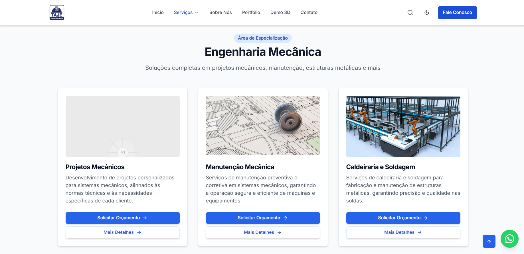 TAJE Engenharia website screenshot 2